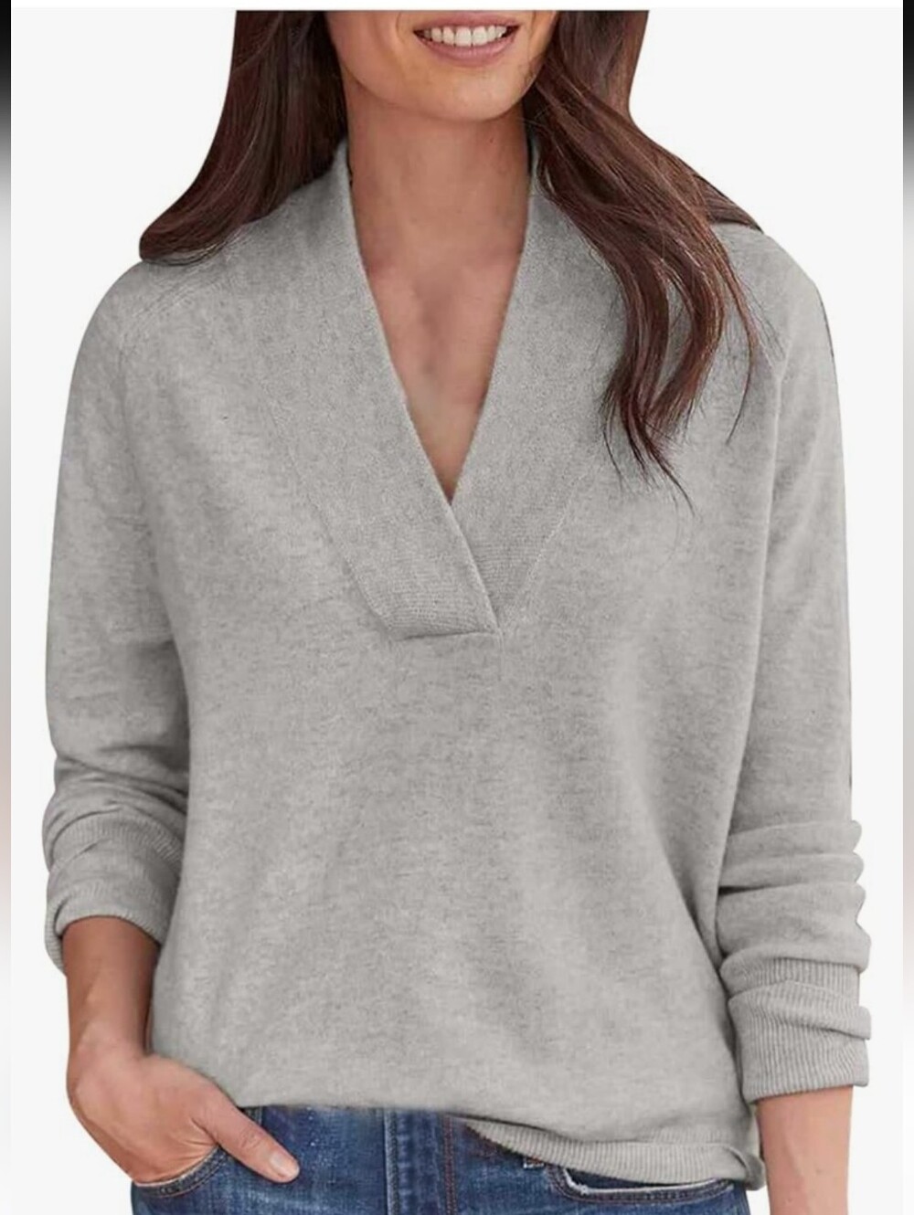 #331. Sundance Heather Gray V-Neck Pullover Sweater 100% Cashmere.